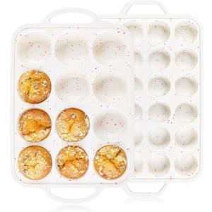 Vinino 2Pack Silicone Muffin Pan for Baking with Metal Reinforced Frame, Regular 12 Cup and Mini 24 Cup Nonstick Cupcake Pan Set, BPA Free Silicone Muffin Tray Molds for Oven Dishwasher Safe