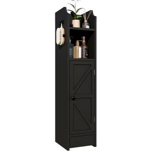 Small Bathroom Storage Cabinet, Toilet Paper Storage, Corner Floor Cabinet with Doors and Adjustable Shelf, Bathroom Organizer for Small Spaces Black