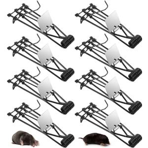 8 Pack Mole Gopher Trap Outdoor Metal Tactical Rat Vole Traps Outdoor Reusable Gopher Killer Keep Moles Out of Yard Lawn Garden, Black