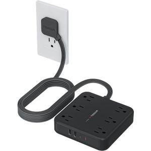 TESSAN 15Ft Black Extension Cord with Multiple Outlets, Surge Protector Power Strip with 6 Outlets and 4 USB Ports (2 USB C), 2100 Joules Protection, Flat Plug, Outlet Extender for Home, Office, Dorm