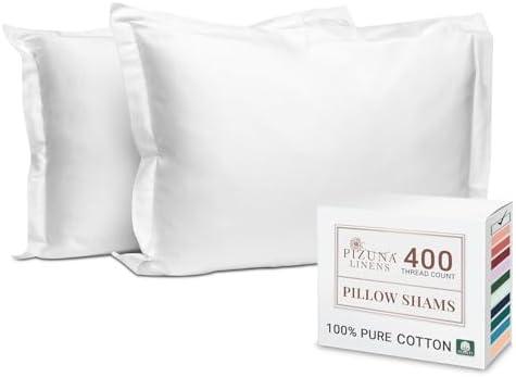 Pizuna Pure 100% Cotton Pillow Shams Queen Size Set of 2 White, Luxurious 400 Thread Count Long Staple Cotton Sateen with Envelope Closure (Combed White Cotton Pillow Shams Queen)