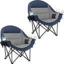 Oversized Camping Chair for Adults 2 Pack - Heavy Duty Outdoor Padded Chair | Comfy XL Large Lawn Camp Chair with Cup Holder Cooler Pockets for Sports Beach Fishing Portable Supports 500lbs,Blue