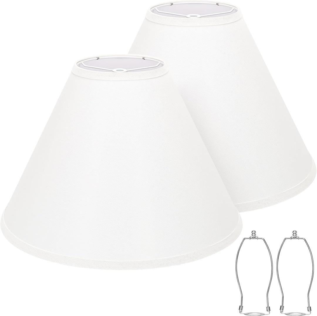 White Lamp Shades Set of 2, Empire Large Lamp Shades for Table Lamps Floor Lamps, 6" Top x 16" Bottom x 10.8" High, Natural Linen Lampshades Replacement, Spider, Harp Holders Included, Easy Assembly