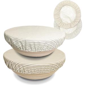 Reusable Bowl Covers for Bread Proofing(2-Pack)  Double-Layer Linen & Food-Grade TPU Liner  Elastic Cloth Cover for Sourdough, Dough Proofing, Fermentation, Food Storage (Almond & Gray)