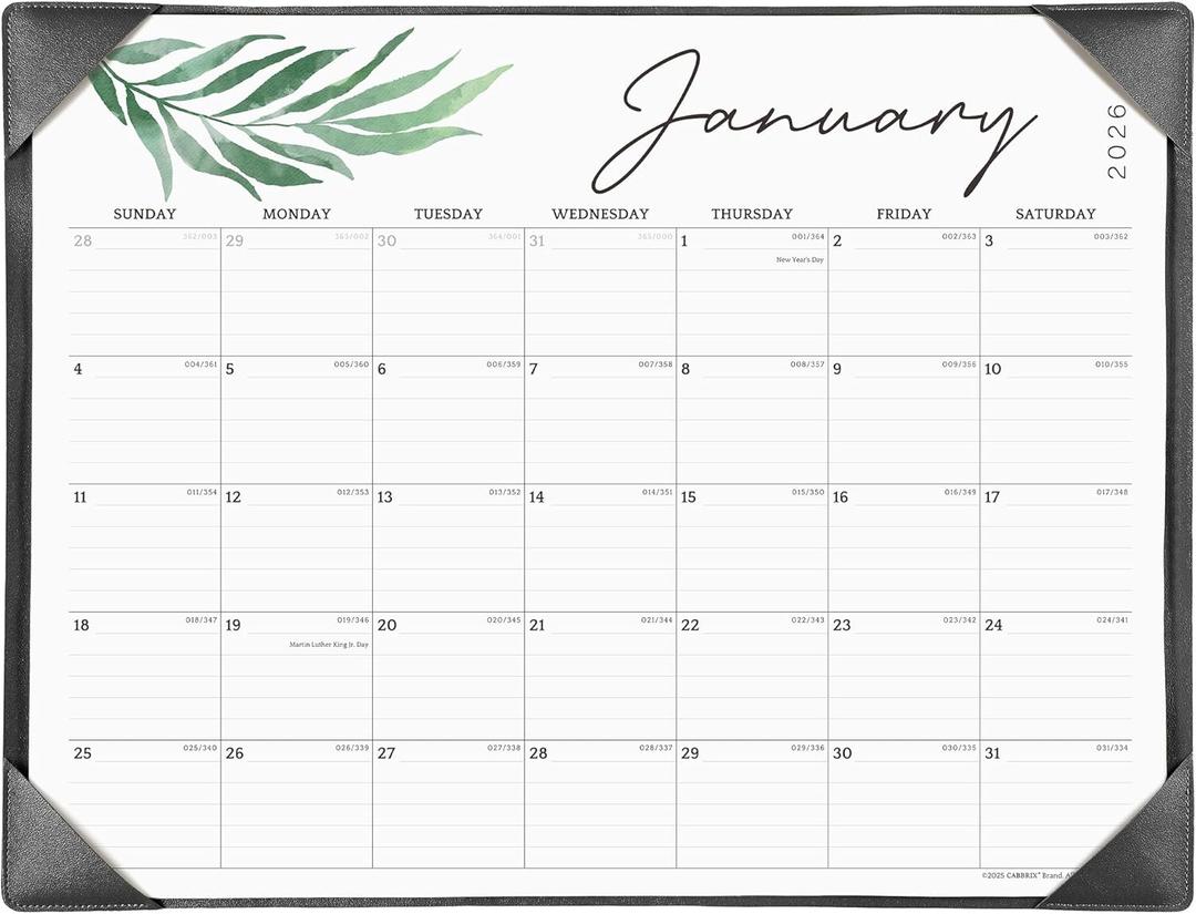 Large Desk Calendar 2026 with Desktop Mat, Cabbrix Desk Pad Calendar 21 x 16-1/2 Inch Covering January 2026 to December 2026, Desk Blotter Calendar for Home, School, and Office, Black