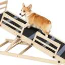 HOOBRO Dog Ramp for Bed, 47.2" Long Foldable Pet Ramp with Non-Slip Mat and Side Rails, Wooden Dog Ramp for High Beds, Couch and Car, 5 Height Adjustable from 15.6" to 25.2", Natural, NB42PT03