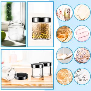 4oz Small Glass Jars with Black Lids, 3 Pack Clear Round Glass Cosmetic Jars with Inner Liners for Lotions, Powders and Ointments