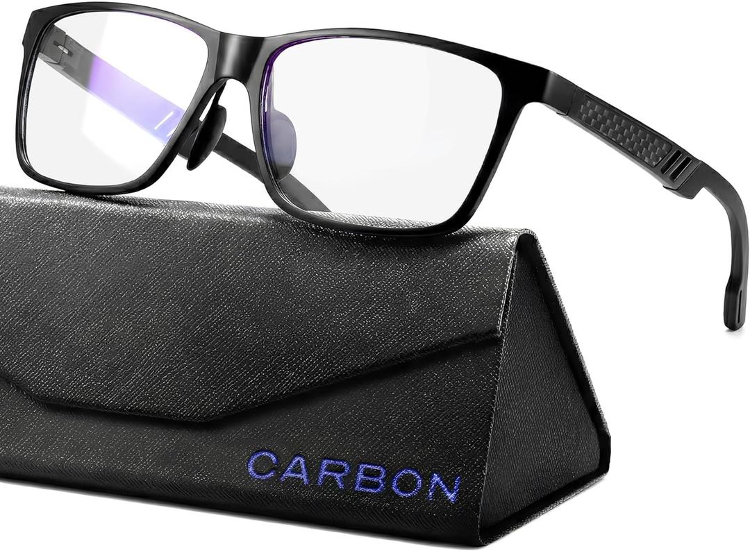Carbon Blue Light Blocking Glasses Men for Computer, Gaming, Metal Frame Green Light Protection Night Driving Glasses for Man (Black)