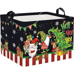Clastyle Large Christmas Tree Gift Baby Basket Empty Snowman Snowflake Gnome Kid Toy Book Xmas Storage Collapsible Clothes Organizer Nursery Bin,Black,40*30*30 cm
