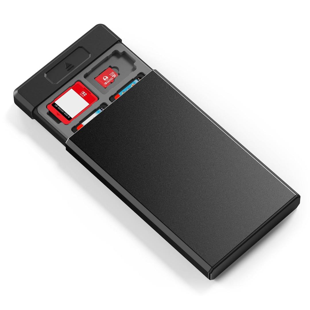 HEIYING Switch Game Card Case for Nintendo Switch 2 2025 / OLED / Lite Games Cards, Metal Game Storage Holder with 20 Games Card Slots and 20 Micro SD Cards Slots (Black)