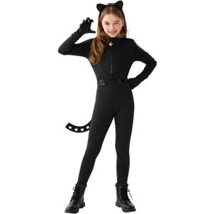 Spooktacular Creations Black Cat Costume for Girls, Kids Cat Outfit Set with Tail, Child Halloween Costume for Cosplay Party (Small(5-7 yrs))