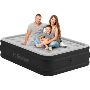 Air Mattress Full with Built in Pump Raised, with Comfortable Plush, Inflatable Blow Up Mattress, Portable Airbed for Home, Guests, Camping(Grey, 18 Height)