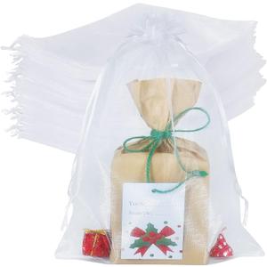 HRX Package 100pcs Large Organza Bags White, 8 x 12 inch Mesh Gift Drawstring Pouches Goodie Bags for Christmas Shower Party Favors Samples