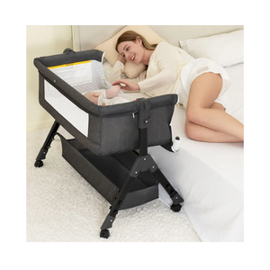 Baby Bassinet, Bedside Bassinet for Baby, 3 in 1 Bassinet Bedside Sleeper with Wheels, Mosquito Net, Adjustable Easy Folding Portable Bed for Infant Newborn (Dark Grey)