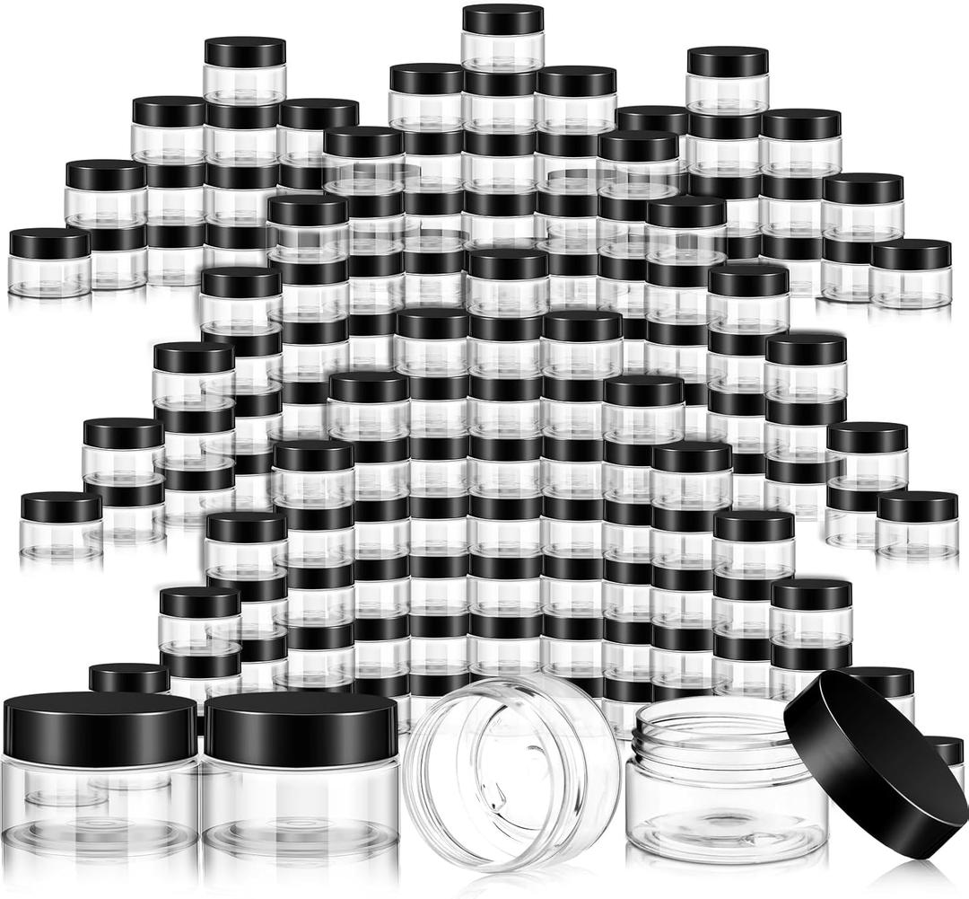SATINIOR 100 Pcs Plastic Jars with Lids Small Containers Lids Wide Mouth Small Plastic Containers for Lotion Cream Rhinestones Body Butters Travel Storage(2 oz, Black)