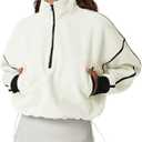 QINSEN Women's Half Zip Fleece Short Pullover Sweatshirt Winter Long Sleeve Cozy Sherpa Sweater Top (White, L)