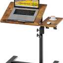 Height Adjustable C-Shaped Table with Removable Wheels, Adjustable Laptop Stand for Couch, Bedside Desk with Pen Slot, Rustic Brown