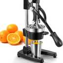 QCen Professional Cast Iron Manual Juicer, Heavy Duty Citrus Press with Stainless Steel Strainer, Easy-to-Clean Hand Squeezer for Orange, Lemon, Lime and Grapefruit - Black (Black)