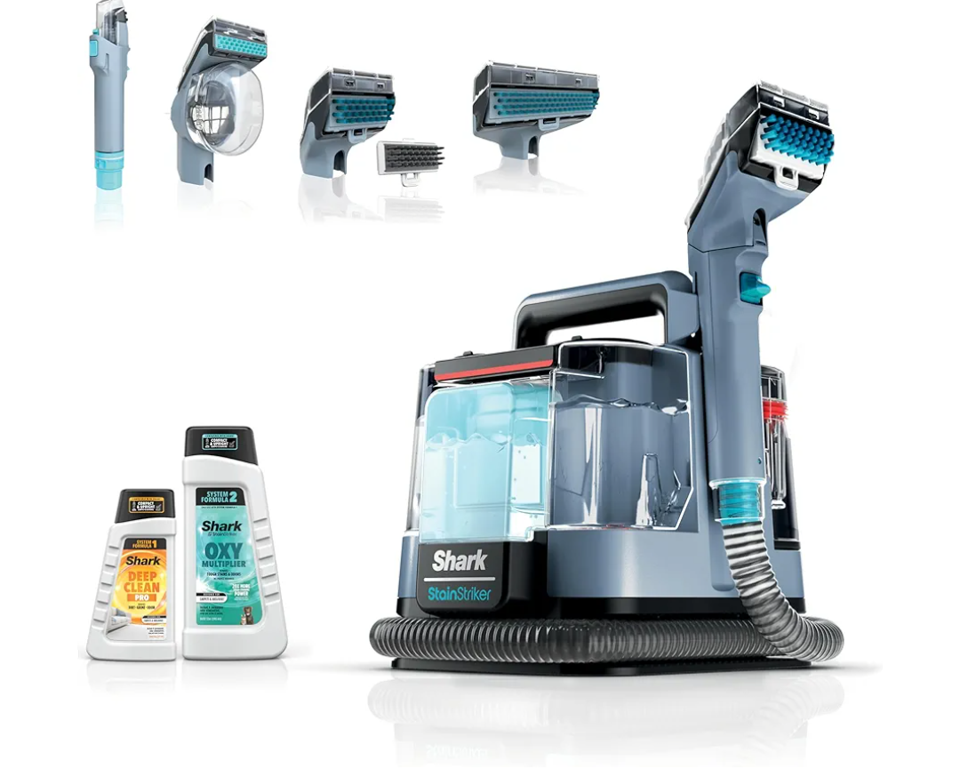 Shark StainStriker Portable Carpet Upholstery & Area Rug Cleaner, Bonus XL Tool & Full-Size Cleaning Solution, Stain & Odor Remover, Perfect for Car Interiors, 4 Cleaning Tools, Nordic Blue, PX202BRN