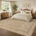Deerly Area Rug 8x10 for Living Room Boho Floral Print Washable Warm Beige