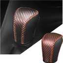 2 x Carbon Fiber Car Gear Shift Knob Cover, Leather Vehicle Stick Shifting Protector with Needle & Thread, Stylish Auto Shifter Knob Guard, Compatible with Inspire Crider Integra (Brown)
