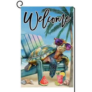 BLKWHT Summer Beach Sea Turtle House Flag 28x40 Vertical Double Sided Blue Welcome Ocean Holiday Outside Decorations Burlap Yard Flag BW814-40
