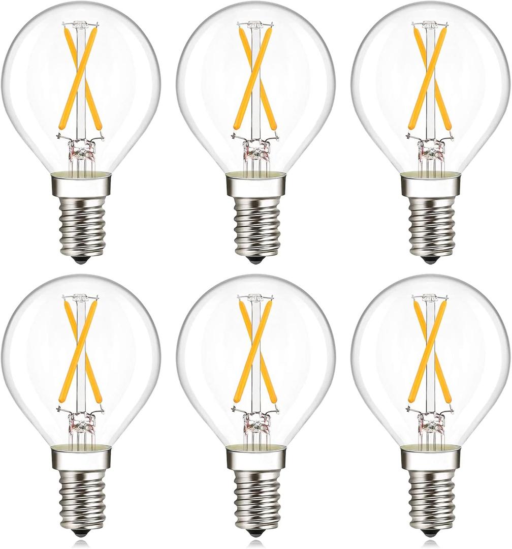 G16.5 LED Bulb E12 G16 1/2 Round LED Candelabra Bulb 25W Equivalent, Soft Warm White 3000K AC120V 200lm 2W G50 LED Globe Bulbs for Ceiling Fan,Chandelier,Vanity Light Bulb, 6 Pack