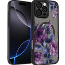 SobLn for iPhone 16 Pro Max Case, Black Floral Flower Pattern Case [Compatible with MagSafe] [Translucent Matte] Cute Slim Shockproof Protective Women Girls Phone Case 6.9", Deep Purple Flower