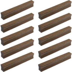 10PCS Wooden Simple Drawer Handles, 3.78"(96mm) Hole Centers Cabinet Pulls Rectangle Solid Wood Hardware Handles Decorative Furniture Pulls for Dresser Wardrobes (Walnut,Hole Dis.3.78")