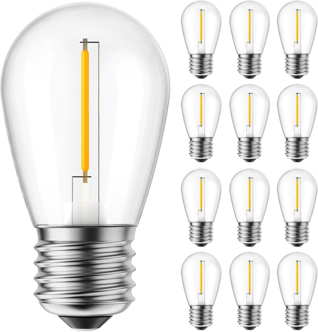 Moonflor S14 LED Light Bulbs 15 Pack 1W (Equivalent to 11 W) Shatterproof Replacement Bulbs with E26 Medium Base, Warm LED Bulbs for Outdoor Patio Garden Vintage String Lights