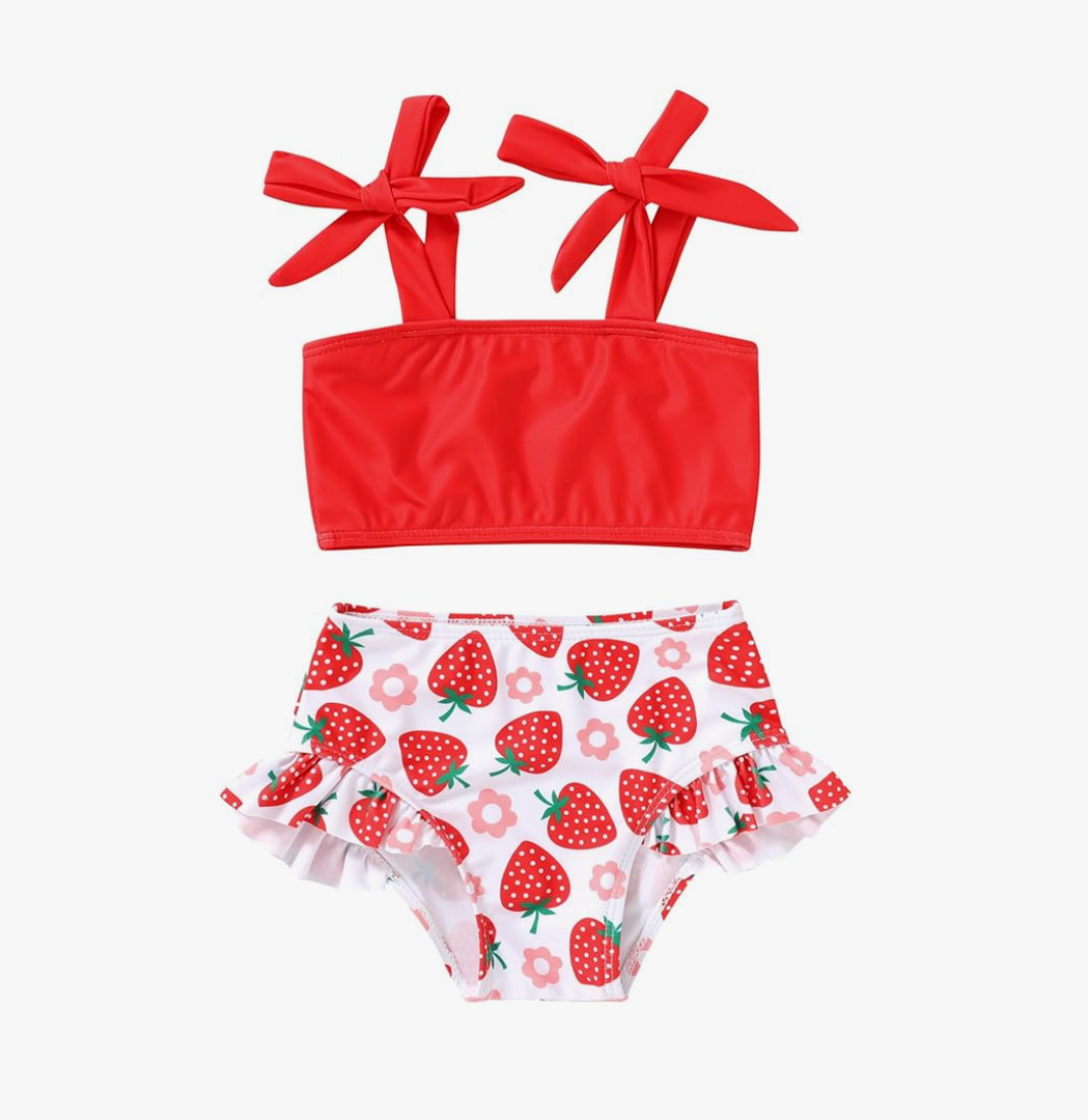 YOUNGER TREE Toddler Girls Two Pieces Swimsuit Color Block Stripe Swimwear Summer Beach Bathing Suit 18M-5T
 12-18M