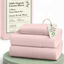 LANE LINEN Eco Friendly 100% Organic Cotton Twin Sheet Set, Hotel Quality Premium Bedding Sheets & Pillowcases Set Twin Size, Soft & Comfy Percale Sheets, Machine Wash Bed Sheets- Sepia Rose