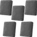 5 Pcs Velvet Stretch Individual Couch Cushion Covers Grey Loveseat Sofa Couch Plush Seat Slip Cover Fabric Washable Elastic Nonslip Soft Thick Smooth Sectional Chair Furniture Protector