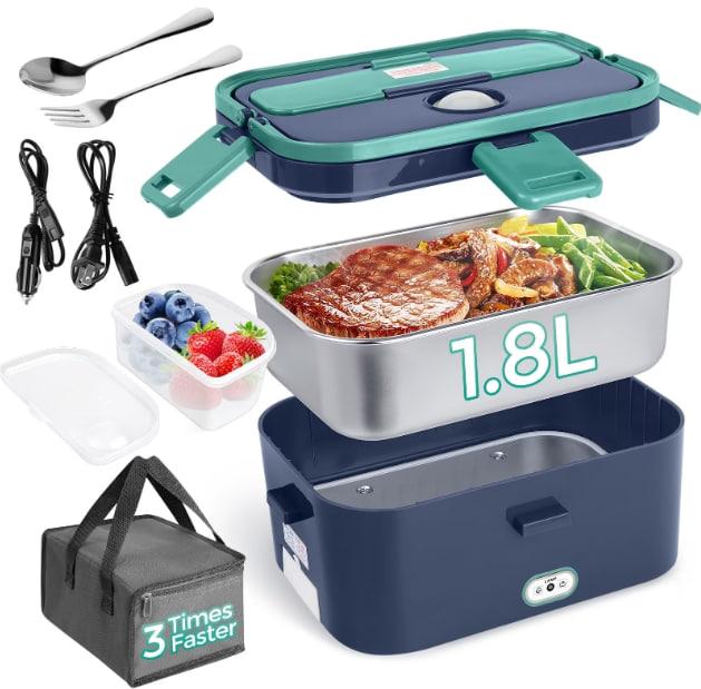 Livhil Electric Lunch Box Food Heater, Portable Food Warmer, Hot Lunch Warmer Heated Lunch Box for Adults, 60W 1.8L 12V-24V 110V Stainless Steel Container Portable Food Heater (Green+Royal Blue)