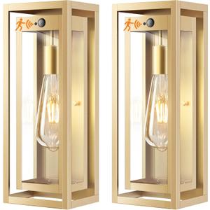 15" Motion Sensor Gold Outdoor Light Fixture Wall Mount, 3 Lighting Modes Waterproof Anti-Rust Wall Sconces, 2 Pack Exterior Lighting Fixtures for Front Door, Porch, Garage