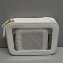 Clear Makeup Bag, Travel Toiletry Bag Cosmetic Case for Women, Waterproof Portable Make Up Skincare Pouch with Zipper, Compact Car Organizer Bag for Essentials, Mini & Medium, Ivory White