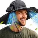 Berlune Sun Hat with 2 Solar Fan Wide Brim Fishing Bucket Hat USB & Solar for Men Women UPF 50+ Cooling for Fishing Beach (Gray)