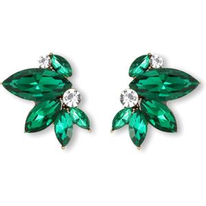 Sparkly Rhinestone Drop Earring Dainty Faux Crystal Earring Studs for Women Wedding Prom Party (Green)