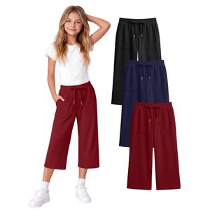 Langyiwee 3 Pack Girls' Capri School Pants, 3-Color, 7-8 Years