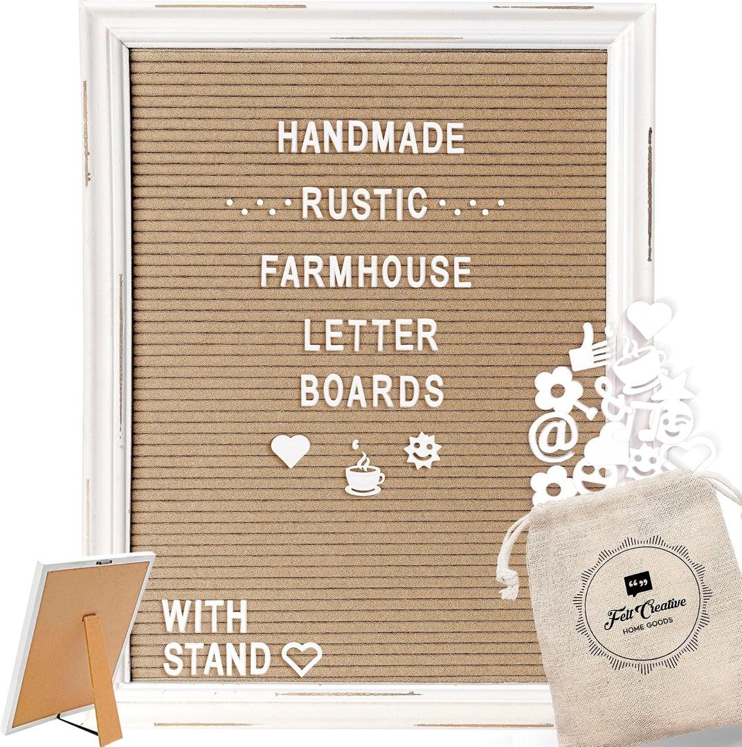 Cappuccino Felt Letter Board Back to School Sign with Rustic Wood White Frame - Farmhouse Letter Board Sign with Stand - Baby Announcement 12x16 Felt Board Changeable Message Board with 350 Letter Set