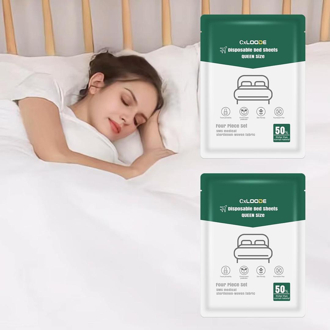 CxLoode 2 Pack Disposable Bed Sheets Queen, Disposable Travel Sheets for Travel with Quilt Cover and Pillowcase, Disposable Bedding Travel Bedding Disposable Sheets for Hotel Hospital