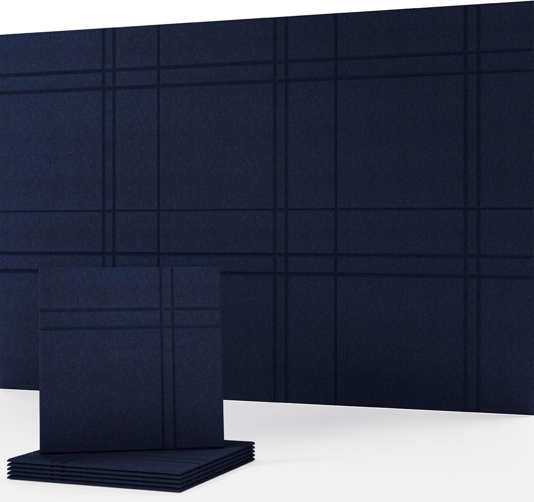 Soundproofing Panels, Decorative Acoustic Wall Art, Sound Absorbing, 6 Pack
23.62 x 23.62 In Each, Covers 72 x 48 In, Recording Studio, Gaming, Office Use, Convenient Installation, Spatial Line Pattern