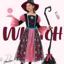 Spooktacular Creations Witch Costume for Girls, Halloween Dress with Broom, Kids Moon Shimmer Witch Set for Wizard Role Play (Large(10-12 yrs), Pink)