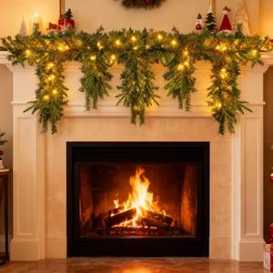 Hoteam 6ft Artificial Christmas Garlands with Lights Cascading Garland Battery Operated Norfolk Pine Bendable Wreaths for Table, Mantle, Wall, Indoor, Outdoor Christmas Decorations