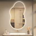 OKPAL Irregular Backlit Bathroom Mirror with Lights 20 x 36, Asymmetrical Cloud Led Lighted Vanity Mirror for Wall, Anit-Fog, Dimmable, Memory Function (Horizontal/Vertical)