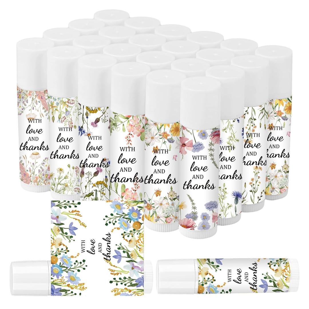 50 Pcs Wedding Lip Balm Bulk Vintage Greenery Lip Balm Moisturizing and Nourishing Lip Care Guests Lip Care Gift for Wedding Bridal Shower Baby Shower Party Favors (Wild Flower)