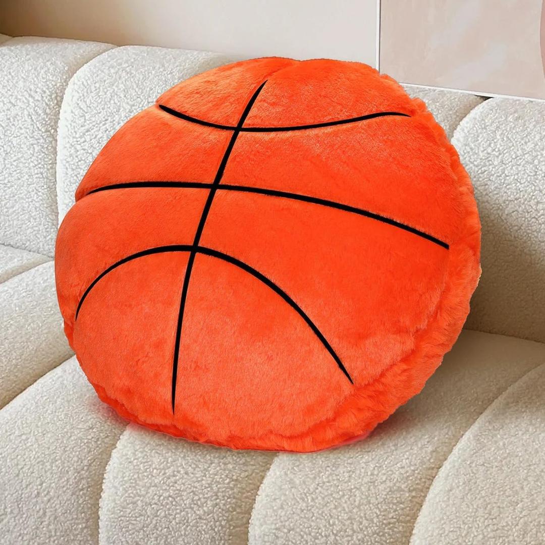 Plush Basketball Pillow Sports Basketball Throw Pillow Fluffy Couch Pillows Room Decoration Soft Cushion with Sports Ball Design 15.7 Inches