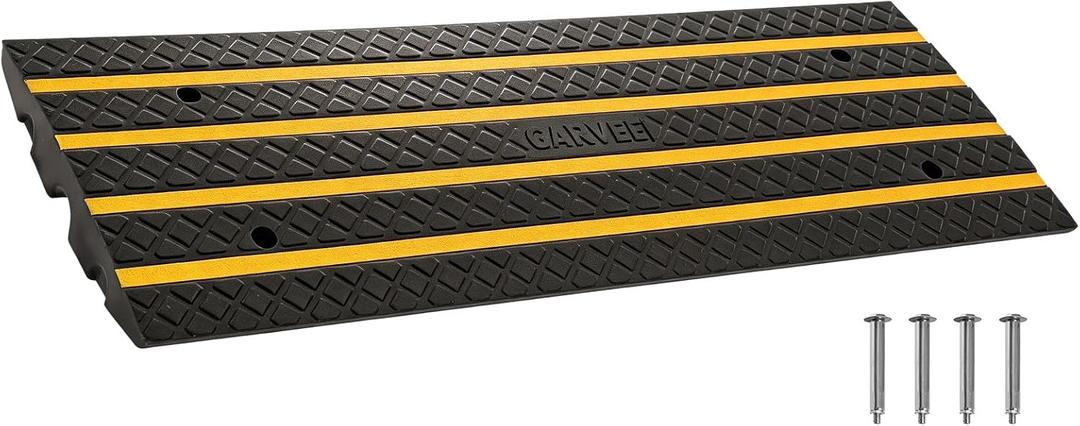 Garvee 1 Pack 48" Rubber Car Driveway Curb Ramp 33000 LBS Load Capacity | Heavy Duty Low Profile Slope Ramps with Reflective Safety Strips for Vehicles, RVs, and Wheelchairs