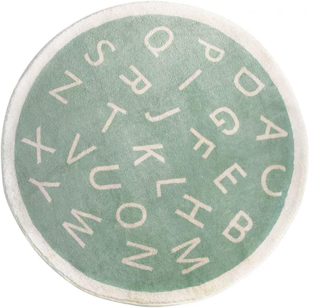 ABC Alphabet Round Rug for Kids Bedroom Play Mat Soft Plush Children Educational Learning Nursery Rug Washable Non-Slip Baby Crawling Mat Floor Carpet Playroom Circle Rug (Green, 47 inch/3.9 ft)