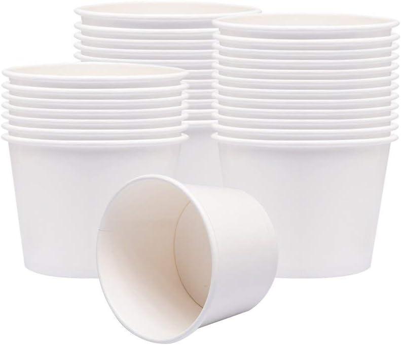 Paper Ice Cream Cups, Paper Hot/Cold Soup Cups - 100 Count (White) (8 oz)